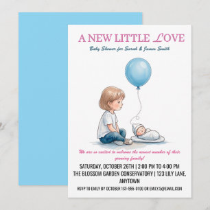 Baby Shower A New Little Love (Sibling) Invitation