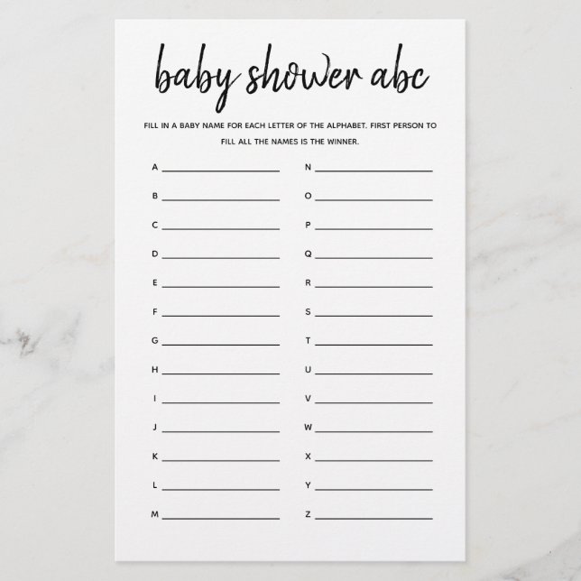 Baby Shower ABC Minimalist Baby Shower Game (Front)