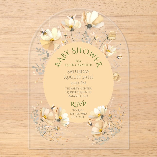 Baby Shower Acrylic Arch Invite Bee's Meadow Invitations (Front)