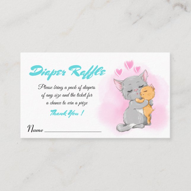 Baby Shower activity Diaper Raffle ticket cute cat (Front)