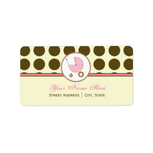 Baby Shower Address Label- Brown Polka Dot & Pink Label
