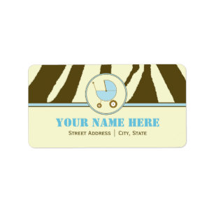 Baby Shower Address Label- Brown Zebra Print Blue Label