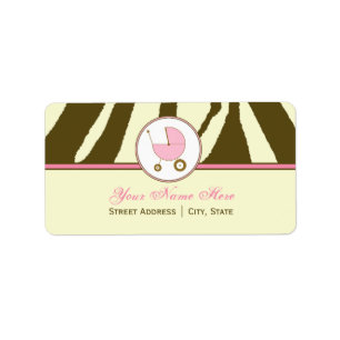 Baby Shower Address Label- Brown Zebra Print Pink Label
