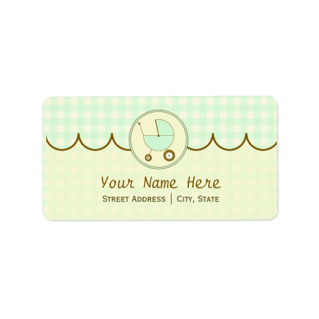 Baby Shower Address Label- Green Gingham & Brown Label (Front)