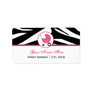 Baby Shower Address Label - Zebra Print and Pink