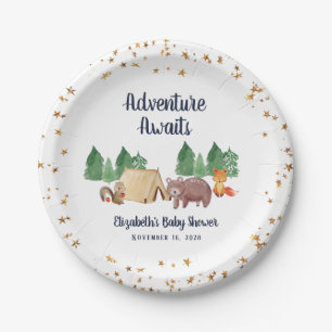 Baby Shower Adventure Awaits Woodland Animals Paper Plate