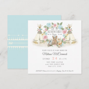 Baby Shower Adventure Begin Teepee Bear Deer Blue Invitation