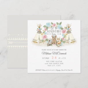 Baby Shower Adventure Begin Teepee Bear Deer Grey Invitation