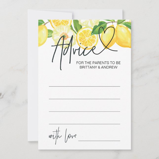 Baby Shower Advice Card Baby Shower Games Lemon (Front)