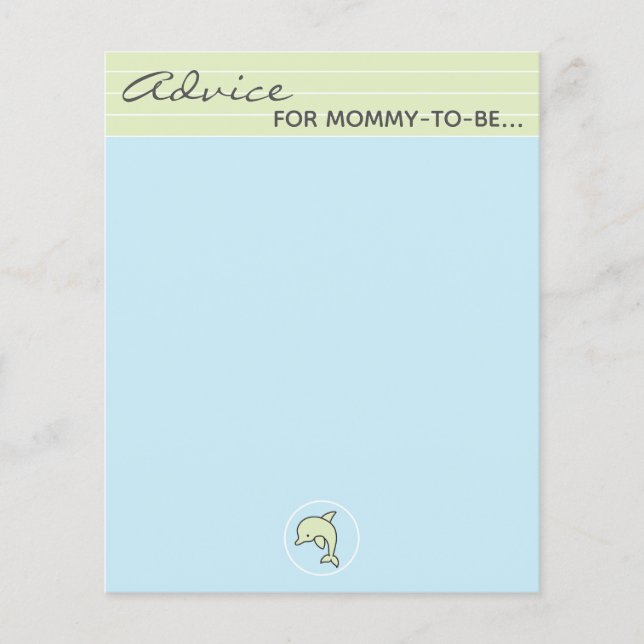 Baby Shower Advice Card "Blue/Green Dolphin" (Front)