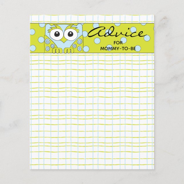 Baby Shower Advice Card "Blue Green Owl" (Front)