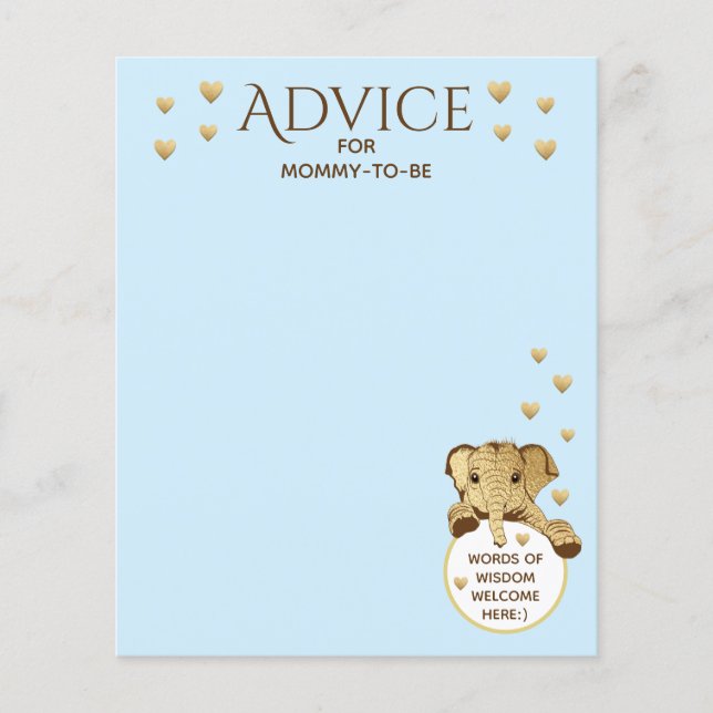 Baby Shower Advice Card Elephant Blue (Front)