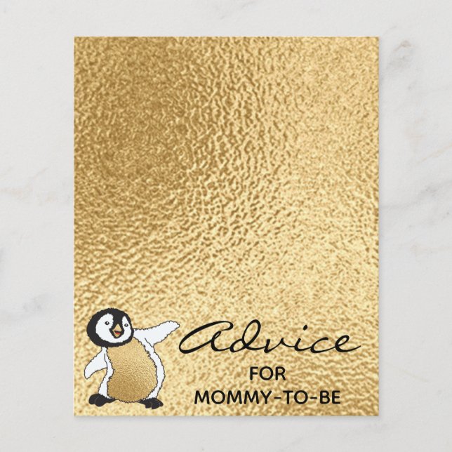 Baby Shower Advice Card "Gold Baby Penguin" (Front)