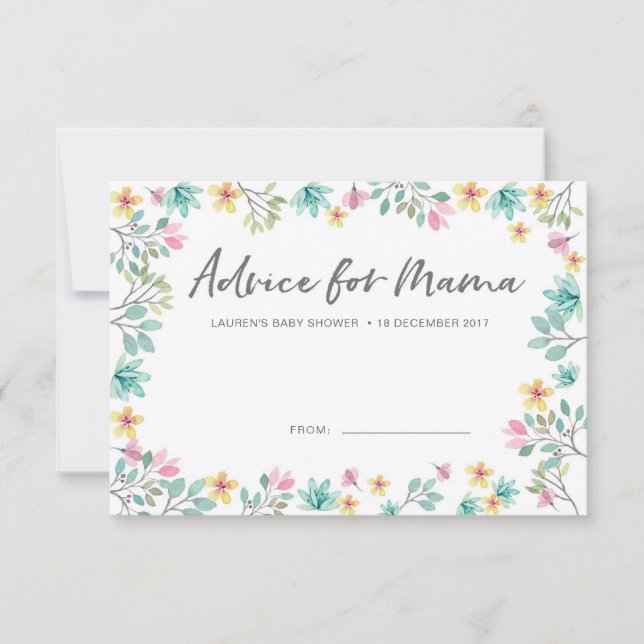 Baby Shower Advice Cards | Colourful flowers (Front)