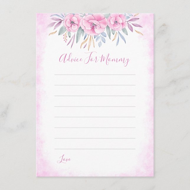 Baby Shower Advice For Mum Pink Flowers Watercolor (Front)