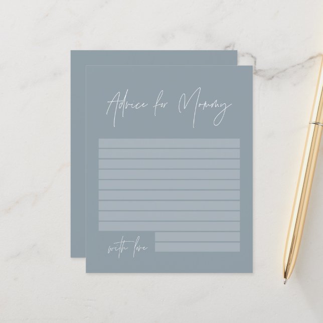 Baby shower advice for mummy modern dusty blue (Front/Back In Situ)