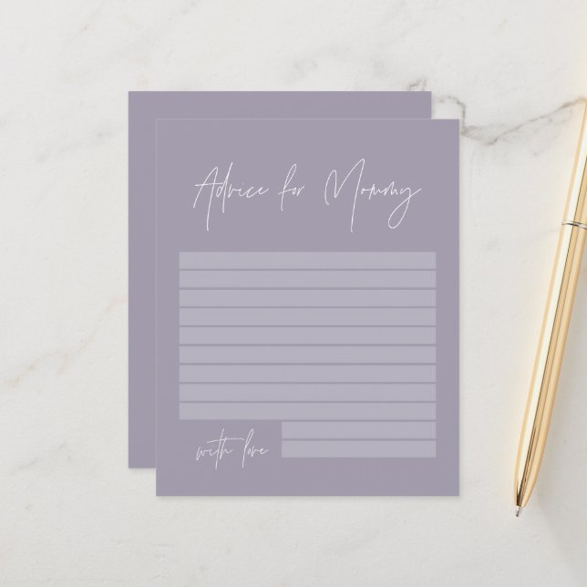 Baby shower advice for mummy modern lilac purple (Front/Back In Situ)