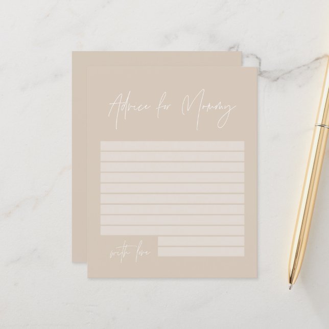 Baby shower advice for mummy modern natural beige (Front/Back In Situ)