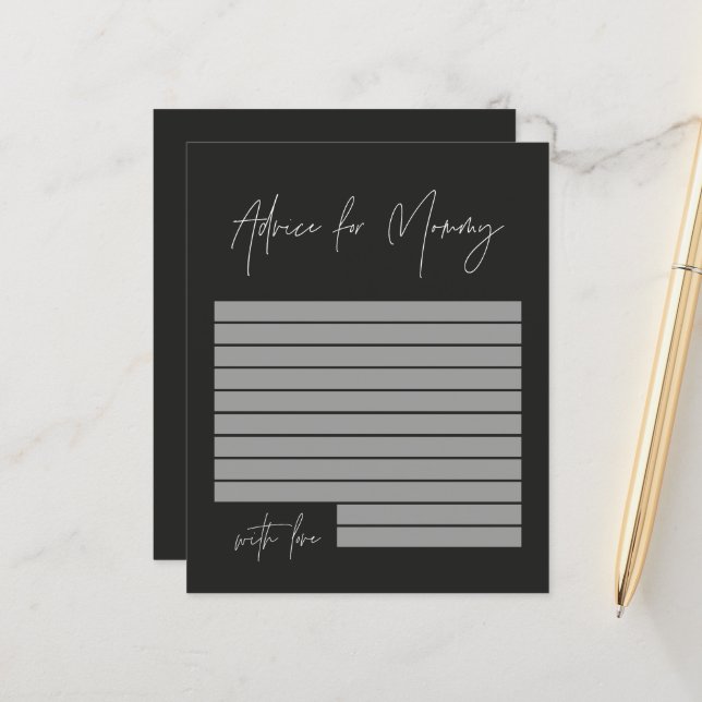 Baby shower advice for mummy modern stylish black (Front/Back In Situ)