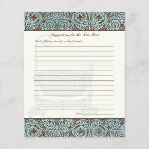 Baby Shower Advice for New Mum - Blue Brown Damask