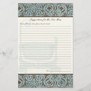 Baby Shower Advice for New Mum - Blue Brown Damask