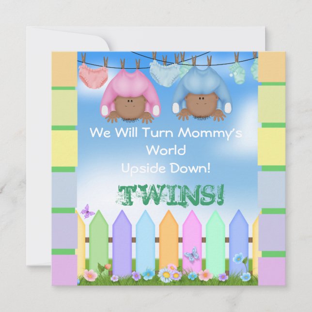 BABY SHOWER AFRICAN AMERICAN TWIN BOY & GIRL INVITATION (Front)