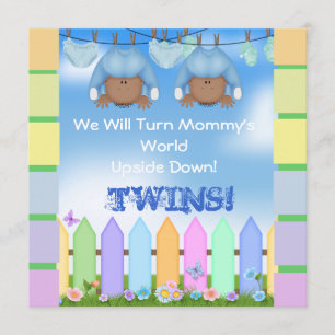 BABY SHOWER AFRICAN AMERICAN TWIN BOYS INVITATION