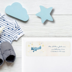 Baby Shower Airplane Cloud Blue Stripes Modern 