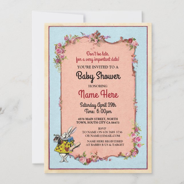 Baby Shower Alice Wonderland Rabbit Party Invite (Front)