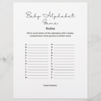 Baby Shower Alphabet Game Custom Letterhead