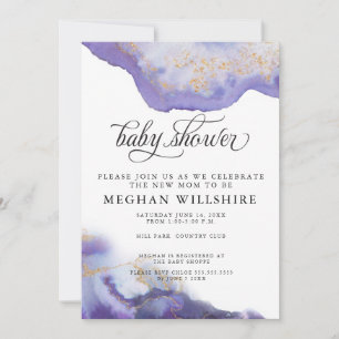 Baby Shower Amethyst Watercolor Geode Invitation