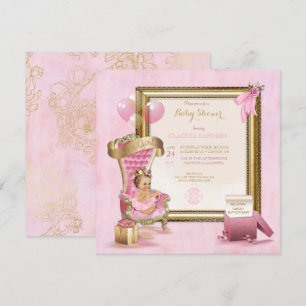 Baby Shower Announcement Princess Crown Gold Pink
