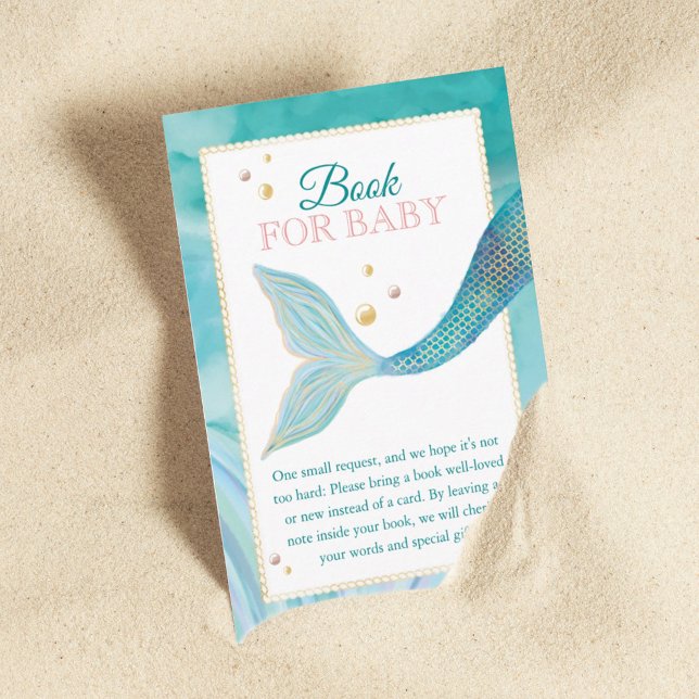 Baby Shower Aqua Ocean Mermaid Tail Book For Baby Enclosure Card (Creator Uploaded)