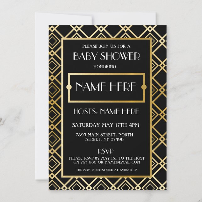 Baby Shower Art Deco 1920's Gold Mom Party Invite (Front)