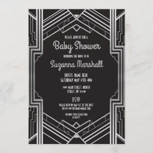 Baby Shower Art Deco 1920s Silver Gatsby Twenties Invitation