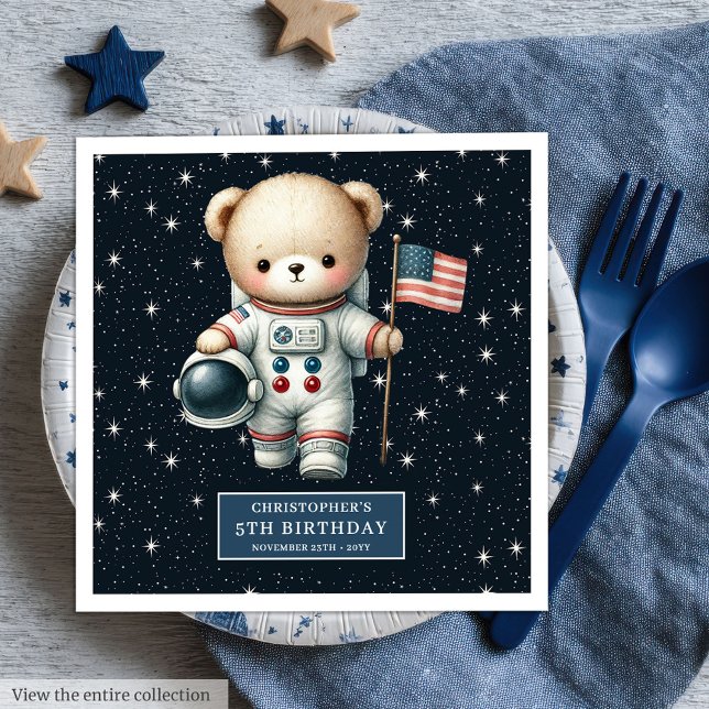 Baby Shower Astronaut Teddy Napkins Personalised  (Baby Shower Astronaut Teddy Napkins Personalized Cute)