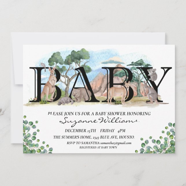 Baby Shower Australian Animals Watercolor  Invitation (Front)