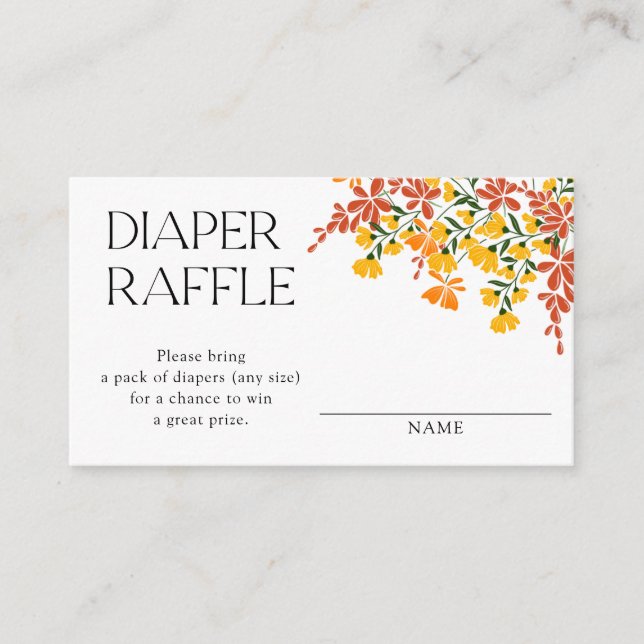 Baby Shower Autumn Floral Diaper Raffle Enclosure Card (Front)