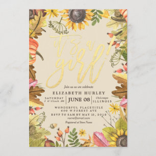 Baby Shower Autumn Maple Leaves Pumpkin Sunflowers Invitation