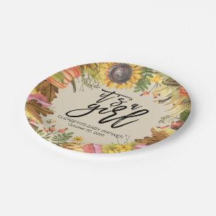Baby Shower Autumn Maple Leaves Pumpkins Sunflower Paper Plate