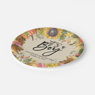 Baby Shower Autumn Maple Leaves Pumpkins Sunflower Paper Plate