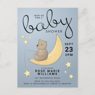 BABY SHOWER   Baby Bear Moon & Stars Postcard