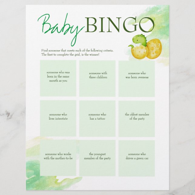 Baby shower baby bingo game personalised template custom letterhead (Front)