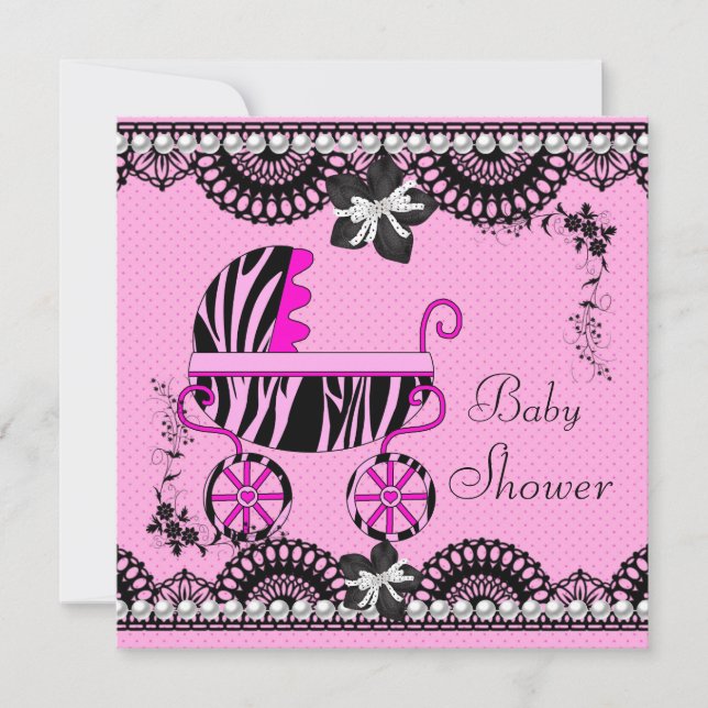 Baby Shower Baby Black White Pink Girl Invitation (Front)