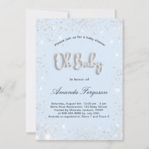 Baby Shower baby blue boy silver glitter dust Invitation