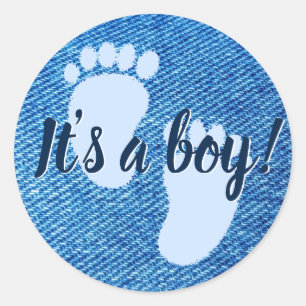 Baby Shower Baby Blue Denim Custom Classic Round Sticker