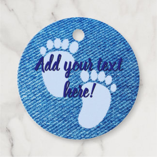 Baby Shower Baby Blue Denim Print Custom Favour Tags