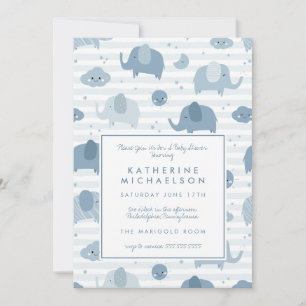 BABY SHOWER   Baby Blue Elephants Invitation