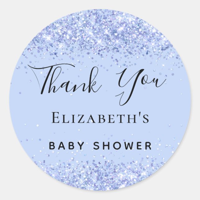 Baby Shower baby blue glitter Thank You Classic Round Sticker (Front)