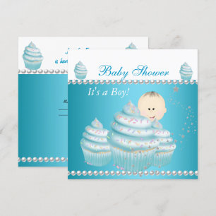 Baby Shower Baby Boy Blue Cupcake Sprinkle Invitation
